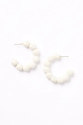 Woven Ball Hoops in White